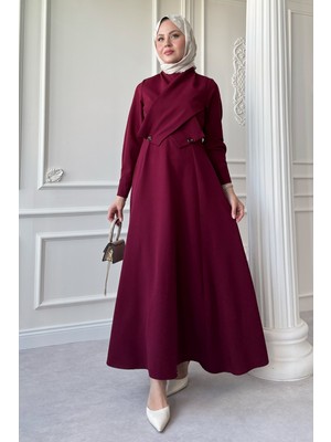 inStyle Çapraz Kapak Detay Bordo Dabıl Elbise