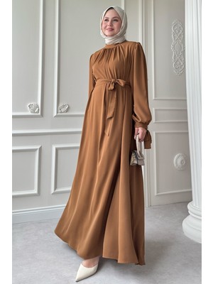 inStyle Kolu Kuşak Bağlamalı Camel Elbise