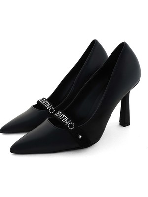 Valentino Kadın Nappa Deri Taşlı Bantlı Topuklu Ayakkabı - Siyah