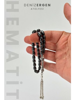 Deniz Ergen Tesbih Orjinal Sertifikalı Bilek Boy Hematit Taşı 6 x 9 Arpa Kesim Tesbih