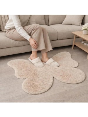 Saymine Kuzu Post Peluş Süet Taban Ince Kelebek Halı - Yumuşak Dokulu Tüy