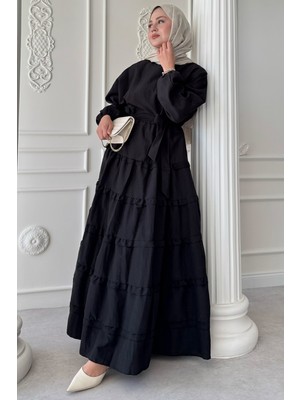 inStyle Eteği Kat Fırfır Detay Modal Siyah Elbise