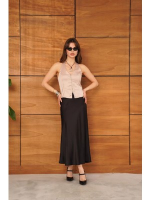 Cemo Kadın V Yaka Fermuarlı Halter Yaka Yelek