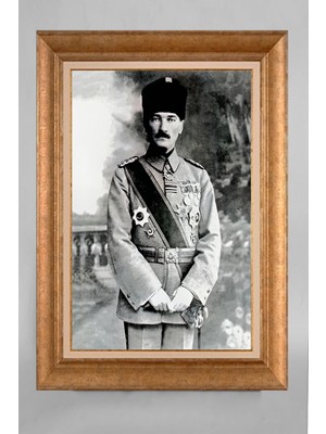 Giyense Altın Varaklı Çerçeveli Paspartulu Atatürk Tablo S5E53