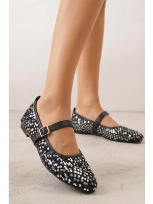 Nstil Günlük Kadın Babet Bantlı Lastik Tokalı Pul Detaylı Rahat Ev Iş Ofis Ayakkabısı 485