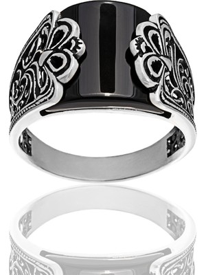 Yıldırım Siyah Doğal Taşlı 925 Ayar Gümüş Erkek Yüzük – Modern Tasarım