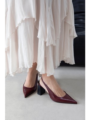 Straswans Vera Kadın Kırışık Deri Topuklu Ayakkabı Bordo