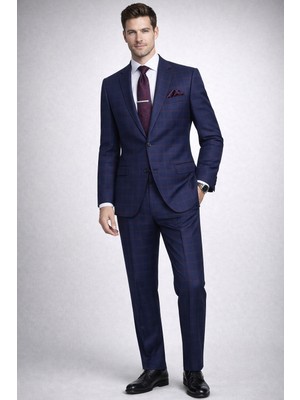 FABIO CASSEL Lacivet Bordo Kareli Premium Erkek Takım Elbise – Slim Fit Özel Gün & Davet Takımı
