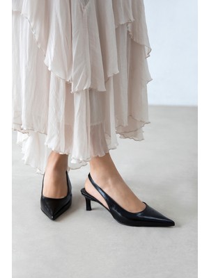 Straswans Molly  Kadın Topuklu Kırışık Deri Ayakkabı Siyah