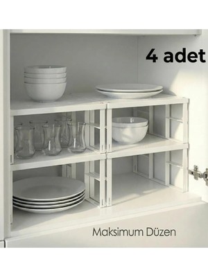 4 Adet Dolap Içi Düzenleyici Raf Tabak Bardak Rafı Metal Kaliteli Raf