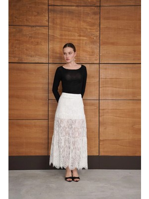 Cemo Kadın Dantel Detaylı Uzun Etek