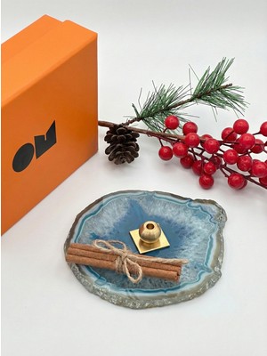 %100 Doğal Gerçek Akik Taşı Pirinç Tütsülük-Mavi