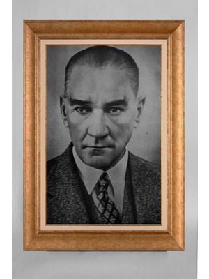 Giyense Altın Varaklı Çerçeveli Paspartulu Atatürk Tablo S5E130