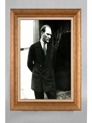 Giyense Altın Varaklı Çerçeveli Paspartulu Atatürk Tablo S5E72