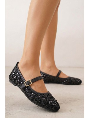 Nstil Günlük Kadın Babet Bantlı Lastik Tokalı Pul Detaylı Rahat Ev Iş Ofis Ayakkabısı 485