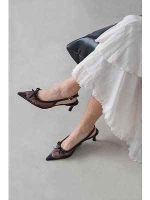 Straswans Noble  Kadın Topuklu File Detay Kırışık Deri Ayakkabı Kahve