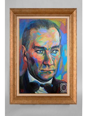 Giyense Altın Varaklı Çerçeveli Paspartulu Atatürk Tablo S5E224