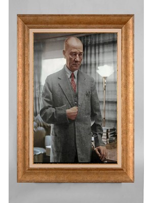Giyense Altın Varaklı Çerçeveli Paspartulu Atatürk Tablo S5E351
