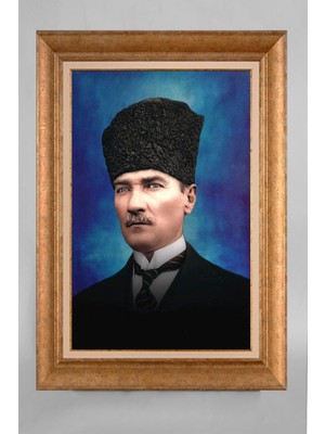 Giyense Altın Varaklı Çerçeveli Paspartulu Atatürk Tablo S5E445
