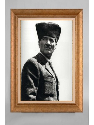 Giyense Altın Varaklı Çerçeveli Paspartulu Atatürk Tablo S5E644