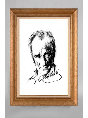 Giyense Altın Varaklı Çerçeveli Paspartulu Atatürk Tablo S5E137