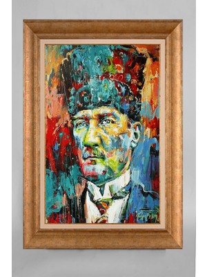 Giyense Altın Varaklı Çerçeveli Paspartulu Atatürk Tablo S5E775