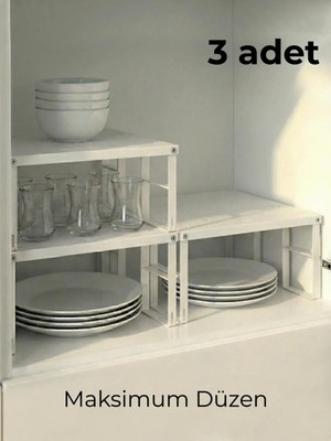 3 Adet Dolap Içi Düzenleyici Raf Tabak Bardak Rafı Metal Kaliteli Raf