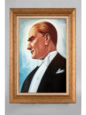 Giyense Altın Varaklı Çerçeveli Paspartulu Atatürk Tablo S5E823