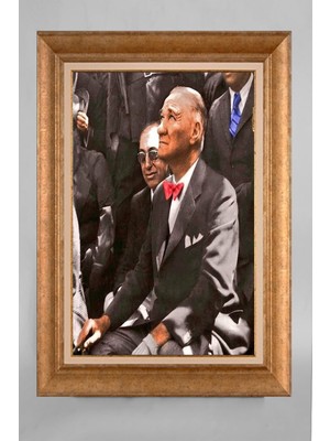 Giyense Altın Varaklı Çerçeveli Paspartulu Atatürk Tablo S5E108