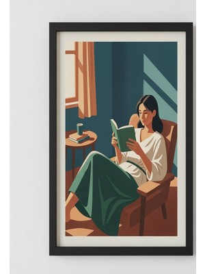 Safir Design Huzurlu Okuma Köşesi ve Pencere Işığı Detaylı Çerçeveli Tablo