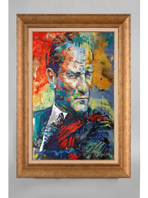 Giyense Altın Varaklı Çerçeveli Paspartulu Atatürk Tablo S5E203