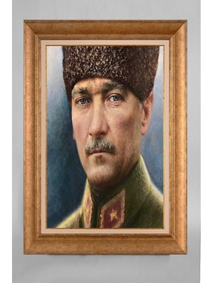 Giyense Altın Varaklı Çerçeveli Paspartulu Atatürk Tablo S5E388