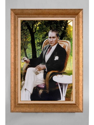 Giyense Altın Varaklı Çerçeveli Paspartulu Atatürk Tablo S5E655