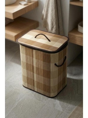 Acar Bambu Dikdörtgen Katlanabilir Açık Kahve Çamaşır Sepeti