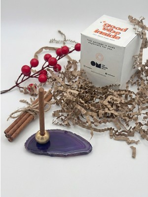 Doğal Akik Taşı Simple Pirinç Tütsülük - Mor