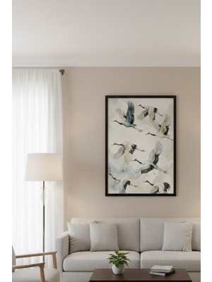 Safir Design Uçan Turna Kuşları Temalı Estetik Çerçeveli Tablo