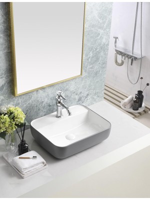 Harmeh Oslo Serisi Tezgah Üstü Çanak Lavabo – Modern Dikdörtgen Tasarım 50X40X13CM