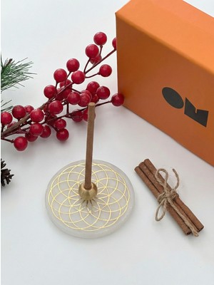 Gold Yaşam Çiçeği Desenli Selenit Taşı Pirinç Tütsülük