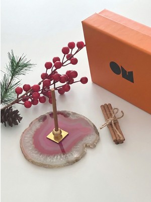 Pembe Doğal Akik Taşı Pirinç Tütsülük