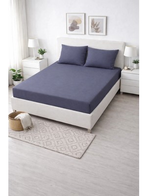 Clasy Ranforce Lastikli Çarşaf Seti Çift Kişilik Koyu Gri-Mavimsi Antrasit ÇKLÇ-260 %100 Pamuk