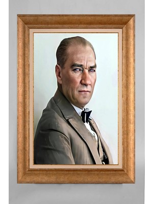 Giyense Altın Varaklı Çerçeveli Paspartulu Atatürk Tablo S5E349