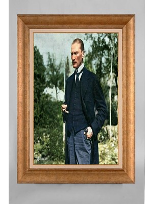 Giyense Altın Varaklı Çerçeveli Paspartulu Atatürk Tablo S5E742