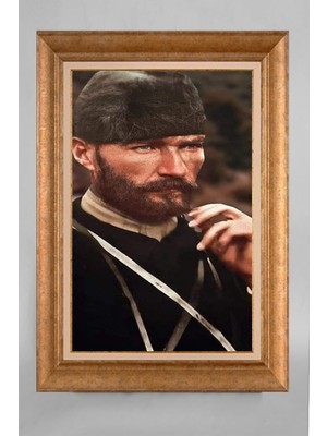 Giyense Altın Varaklı Çerçeveli Paspartulu Atatürk Tablo S5E797