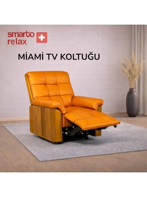 Smarto Relax Tv Koltuğu – Miami Serisi, Elektrikli Masaj & Isıtma, Hız/timer Ayarlı, USB  Şarj, , Deri, Doğal Ahşap Panel, Ergonomik Baba Koltuğu