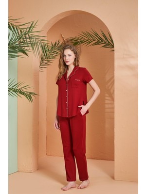 Pjs Dreaming Kadın Gold Detaylı Boydan Düğmeli Kısa Kollu Pijama Takım