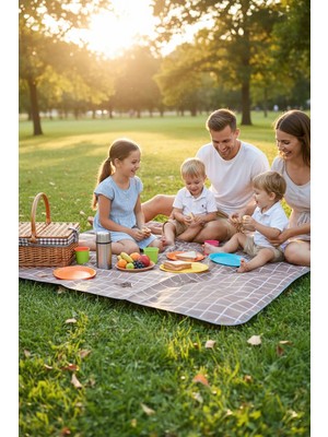Valoa Kareli Suya Dayanıklı Piknik Plaj Kamp Örtüsü 150x200 cm 4-6 Kişilik Kullanım
