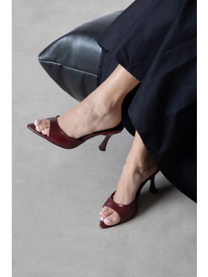 Straswans Franco Kadın Topuklu Kırışık Deri Sandalet Bordo