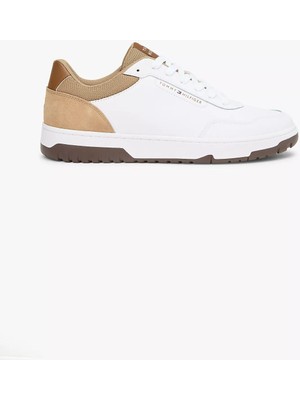 Tommy Hilfiger Erkek Deri ve Süet Detaylı Basket Sneaker - Beyaz/bej