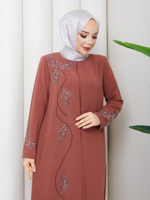 Eslemnur Büyük Beden Yaprak Taşlı Anne Elbisesi EN7008