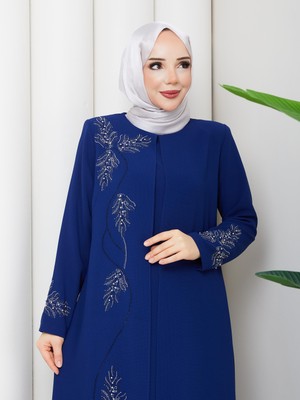 Eslemnur Büyük Beden Yaprak Taşlı Anne Elbisesi EN7008